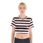 Horizontal Stripes - White and Dark Sienna Brown Cotton Crop Top
