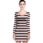 Horizontal Stripes - White and Dark Sienna Brown Long Sleeve Velvet Bodycon Dress