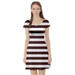 Horizontal Stripes - White and Dark Sienna Brown Short Sleeve Skater Dress