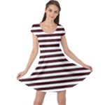 Horizontal Stripes - White and Dark Sienna Brown Cap Sleeve Dress