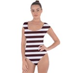Horizontal Stripes - White and Dark Sienna Brown Short Sleeve Leotard (Ladies)