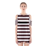 Horizontal Stripes - White and Dark Sienna Brown Women s Cutout Shoulder Dress