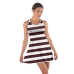 Horizontal Stripes - White and Dark Sienna Brown Cotton Racerback Dress