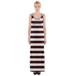 Horizontal Stripes - White and Dark Sienna Brown Maxi Thigh Split Dress