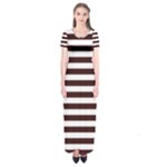 Horizontal Stripes - White and Dark Sienna Brown Short Sleeve Maxi Dress