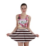 Horizontal Stripes - White and Dark Sienna Brown Mini Skirt