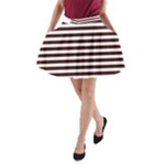 Horizontal Stripes - White and Dark Sienna Brown A-Line Pocket Skirt