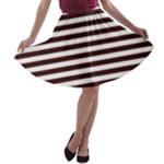 Horizontal Stripes - White and Dark Sienna Brown A-line Skater Skirt