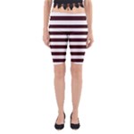 Horizontal Stripes - White and Dark Sienna Brown Yoga Cropped Leggings