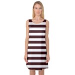 Horizontal Stripes - White and Dark Sienna Brown Sleeveless Satin Nightdress