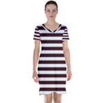 Horizontal Stripes - White and Dark Sienna Brown Short Sleeve Nightdress