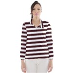 Horizontal Stripes - White and Dark Sienna Brown Wind Breaker (Women)