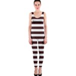 Horizontal Stripes - White and Dark Sienna Brown OnePiece Catsuit