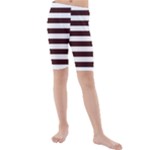 Horizontal Stripes - White and Dark Sienna Brown Kid s Mid Length Swim Shorts
