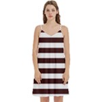 Horizontal Stripes - White and Dark Sienna Brown Women s Reversible Sports Bra with Border