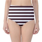Horizontal Stripes - White and Dark Sienna Brown High-Waist Bikini Bottoms