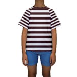 Horizontal Stripes - White and Dark Sienna Brown Kid s Short Sleeve Swimwear