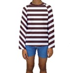 Horizontal Stripes - White and Dark Sienna Brown Kid s Long Sleeve Swimwear