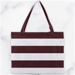 Horizontal Stripes - White and Dark Sienna Brown Mini Tote Bag