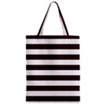 Horizontal Stripes - White and Dark Sienna Brown Zipper Classic Tote Bag