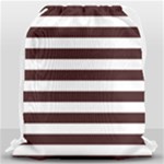 Horizontal Stripes - White and Dark Sienna Brown Drawstring Bag (Large)