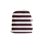 Horizontal Stripes - White and Dark Sienna Brown Drawstring Pouch (M)