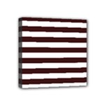 Horizontal Stripes - White and Dark Sienna Brown Mini Canvas 4  x 4  (Stretched)