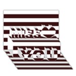 Horizontal Stripes - White and Dark Sienna Brown Miss You 3D Greeting Card (7x5)