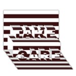 Horizontal Stripes - White and Dark Sienna Brown TAKE CARE 3D Greeting Card (7x5)