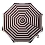 Horizontal Stripes - White and Dark Sienna Brown Hook Handle Umbrella (Medium)