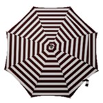 Horizontal Stripes - White and Dark Sienna Brown Hook Handle Umbrella (Large)