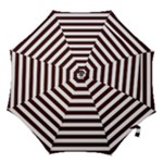 Horizontal Stripes - White and Dark Sienna Brown Hook Handle Umbrella (Small)