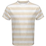Horizontal Stripes - White and Champagne Orange Men s Cotton Tee