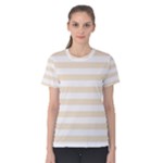 Horizontal Stripes - White and Champagne Orange Women s Cotton Tee
