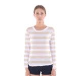 Horizontal Stripes - White and Champagne Orange Women s Long Sleeve T-shirt