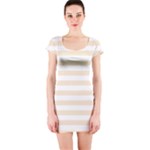 Horizontal Stripes - White and Champagne Orange Short Sleeve Bodycon Dress