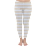 Horizontal Stripes - White and Champagne Orange Winter Leggings