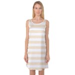 Horizontal Stripes - White and Champagne Orange Sleeveless Satin Nightdress