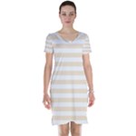 Horizontal Stripes - White and Champagne Orange Short Sleeve Nightdress