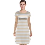 Horizontal Stripes - White and Champagne Orange Cap Sleeve Nightdress