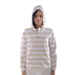 Horizontal Stripes - White and Champagne Orange Hooded Wind Breaker (Women)
