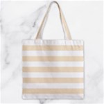 Horizontal Stripes - White and Champagne Orange Zipper Grocery Tote Bag