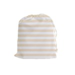 Horizontal Stripes - White and Champagne Orange Drawstring Pouch (L)