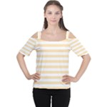 Horizontal Stripes - White and Peach Orange Women s Cutout Shoulder Tee