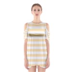 Horizontal Stripes - White and Peach Orange Women s Cutout Shoulder Dress
