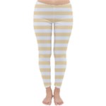 Horizontal Stripes - White and Peach Orange Winter Leggings