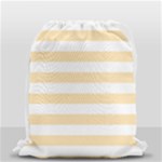 Horizontal Stripes - White and Peach Orange Drawstring Bag (Small)