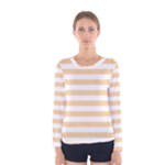 Horizontal Stripes - White and Sunset Orange Women s Long Sleeve T-shirt