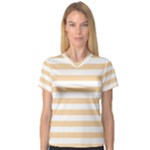 Horizontal Stripes - White and Sunset Orange Women s V-Neck Sport Mesh Tee
