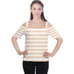 Horizontal Stripes - White and Sunset Orange Women s Cutout Shoulder Tee